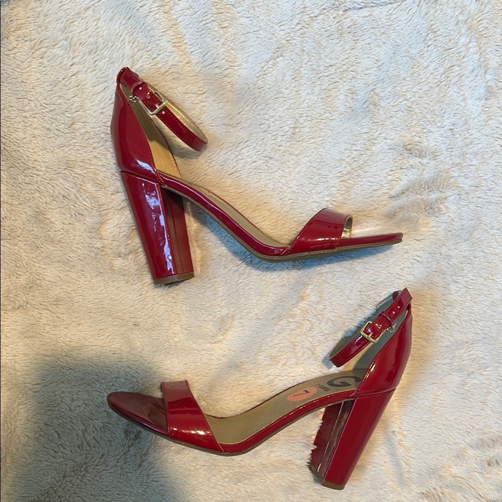 G by Guess Red Block Heel Sandals